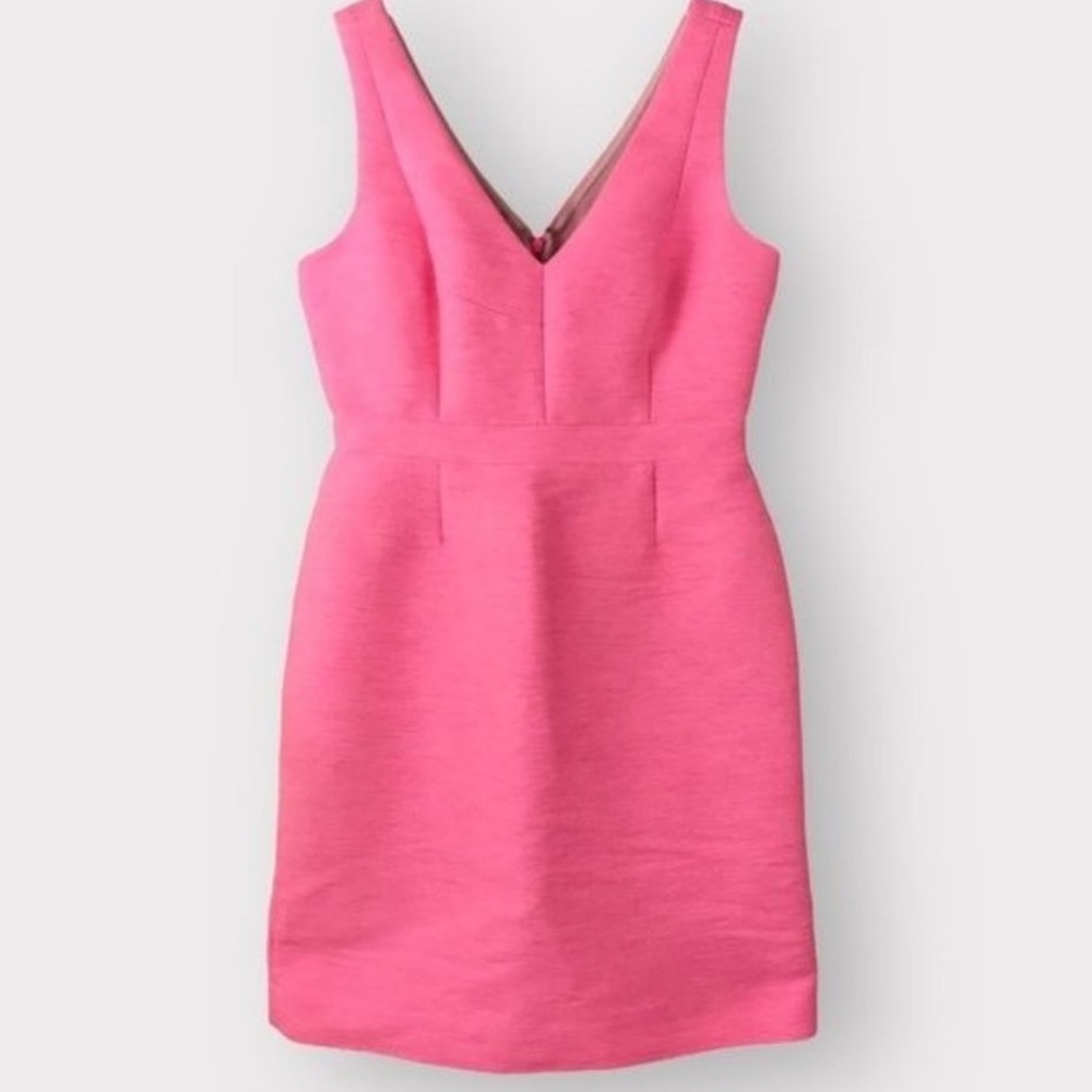 J. Crew collection basket weave barbiecore v-neck hot pink dress - 0